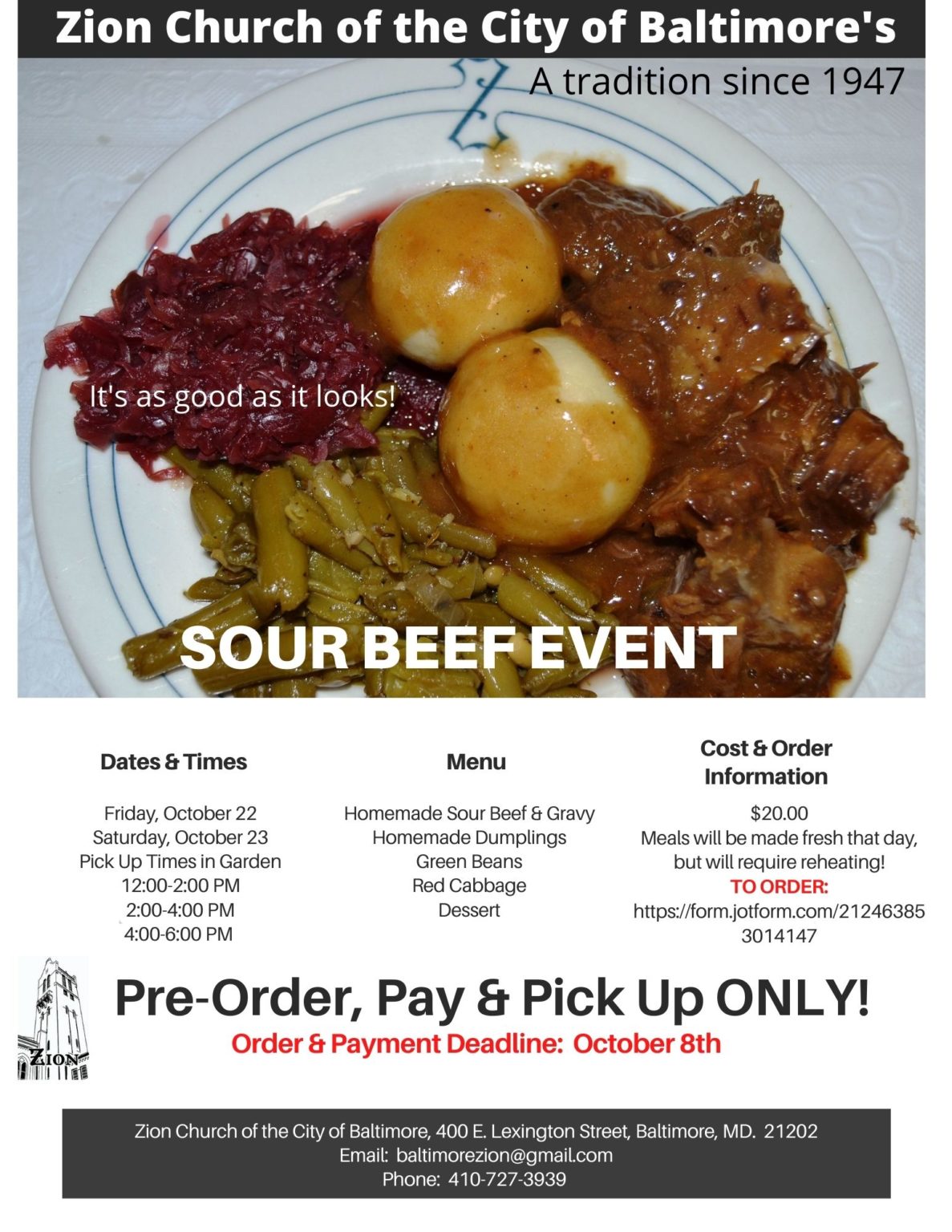 Sour Beef Dinner 2021 Zion Church of the City of Baltimore