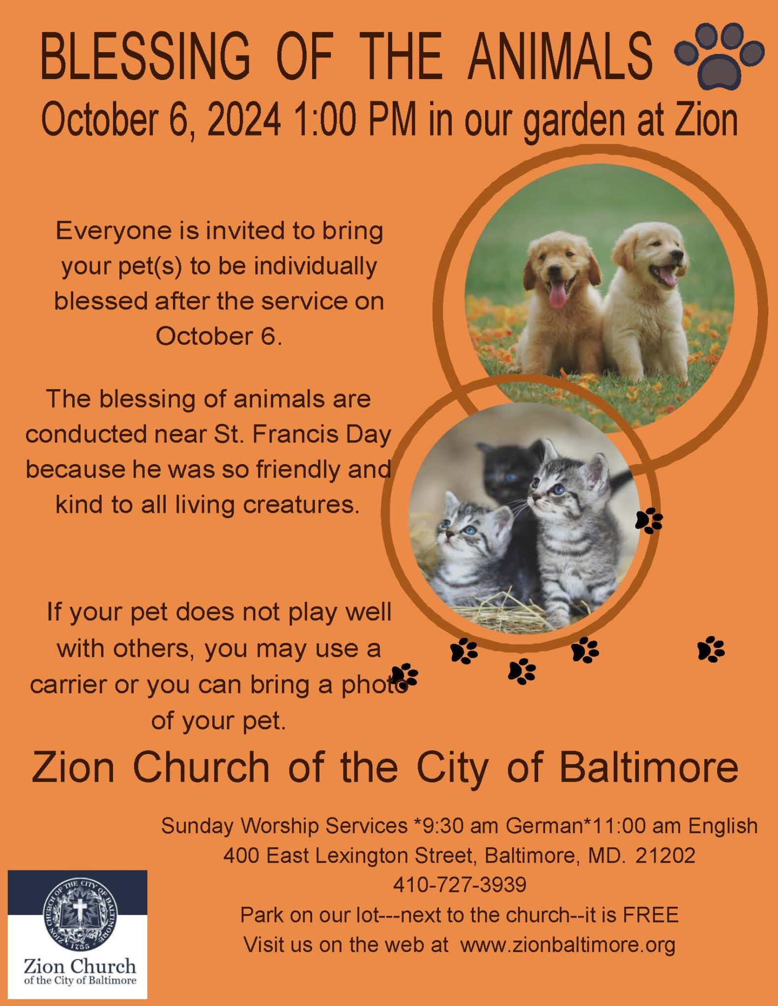 Blessing of the Animals October 6, 2024 – Zion Church of the City of